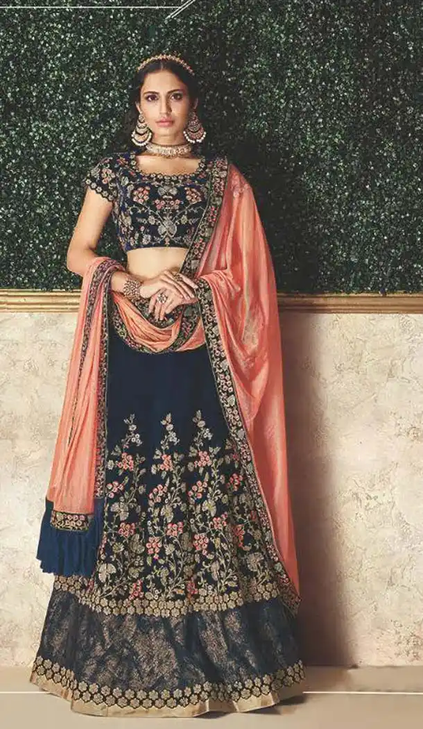 Stylish Blue Color Velvet Designer Fancy Lehenga Choli -470265927