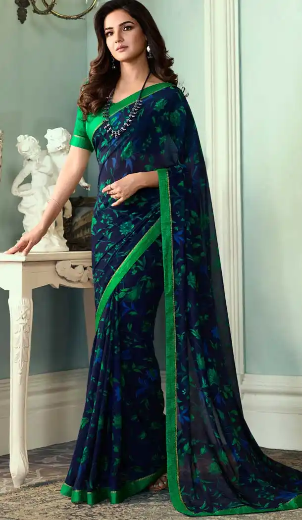Attractive Blue Color Georgette Casual Wear Printed Crepe Saree -653581676
