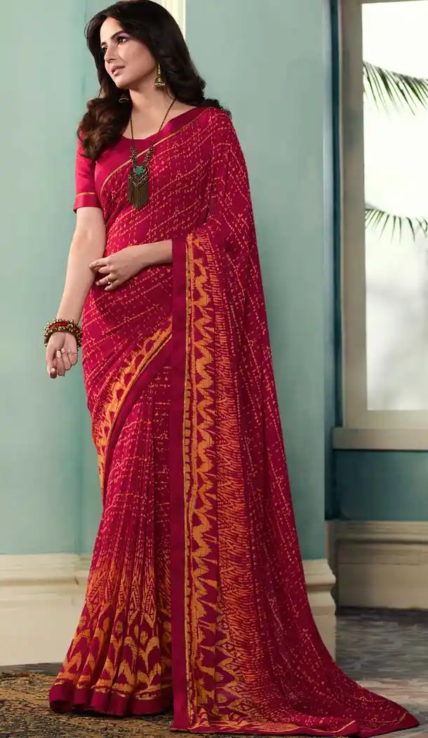 Glamorous Red Color Georgette Casual Wear Printed Crepe Saree -653581677