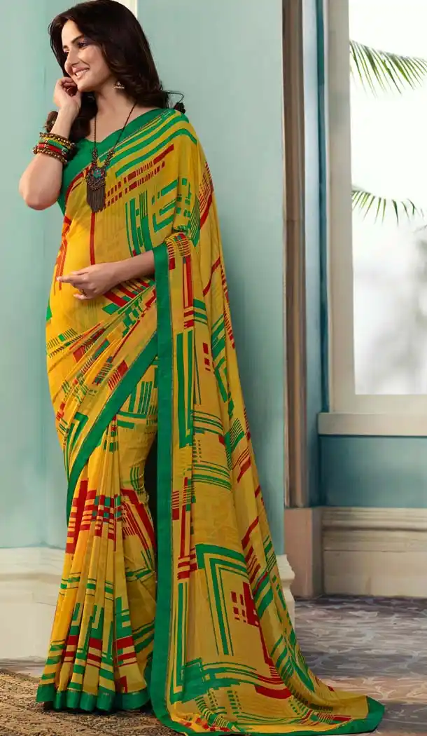 Tantalizing Multi Color Georgette Casual Wear Printed Crepe Saree -653581685