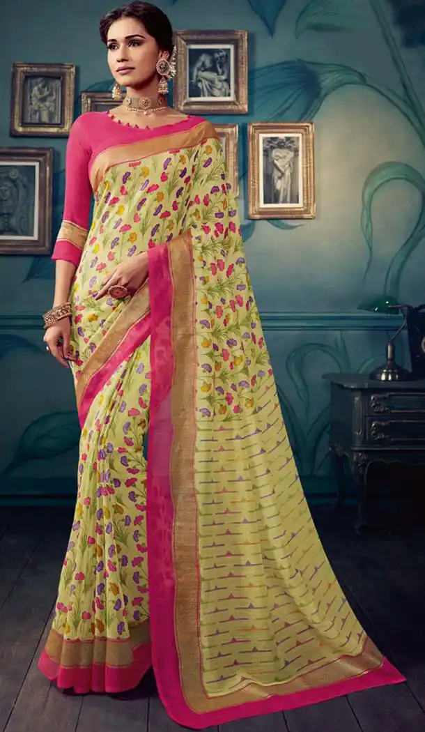 Pista Green Color Cotton Silk Casual Wear Printed Silk Saree -653881700