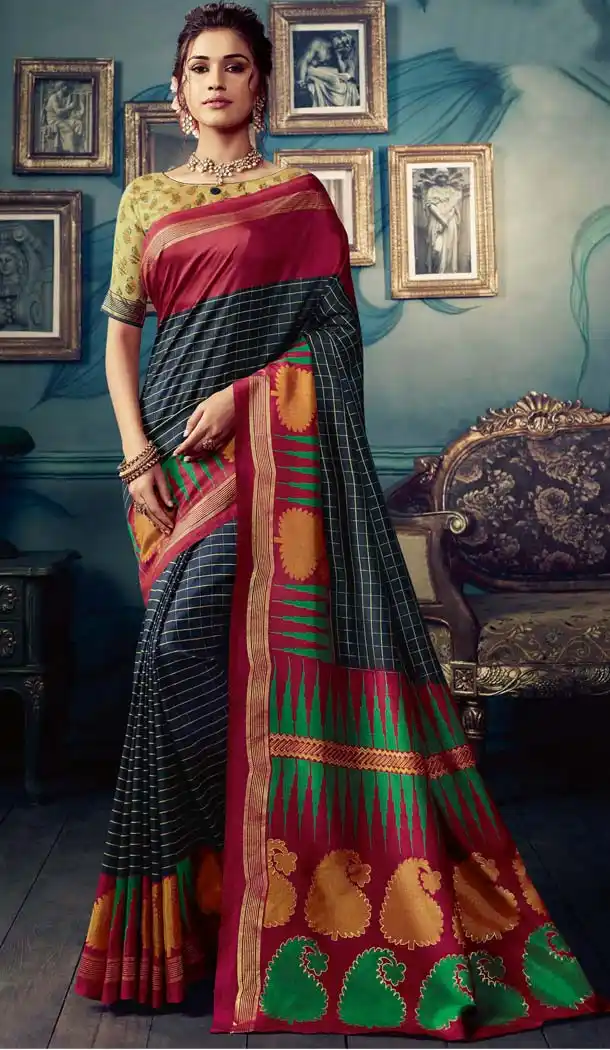 Gleaming Black Color Cotton Silk Casual Wear Printed Silk Saree -653881701