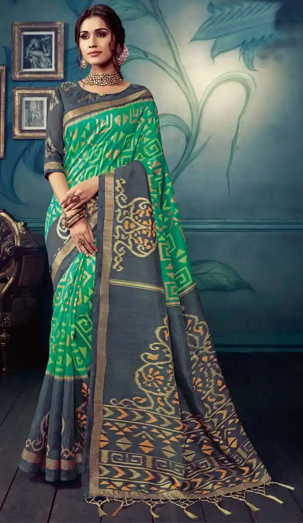 Unique Green Color Cotton Silk Casual Wear Printed Silk Saree -653881702