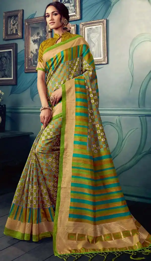 Majesty Multi Color Cotton Silk Casual Wear Printed Silk Saree -653881704