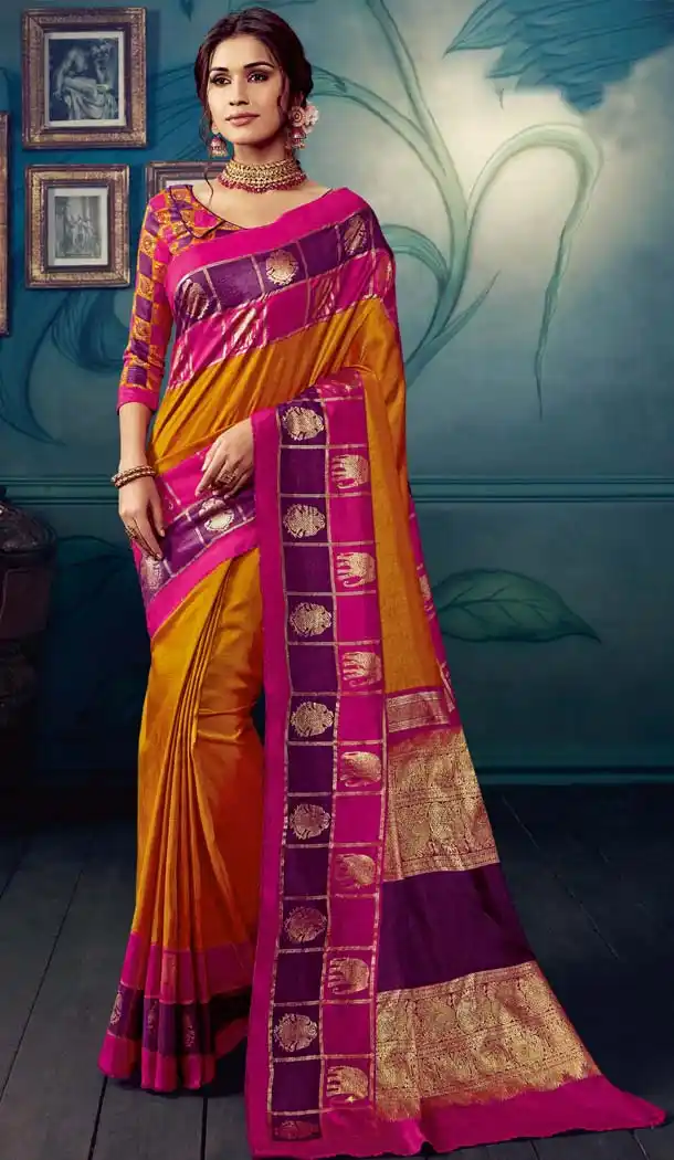 Chic Orange Color Cotton Silk Casual Wear Printed Silk Saree -653881707