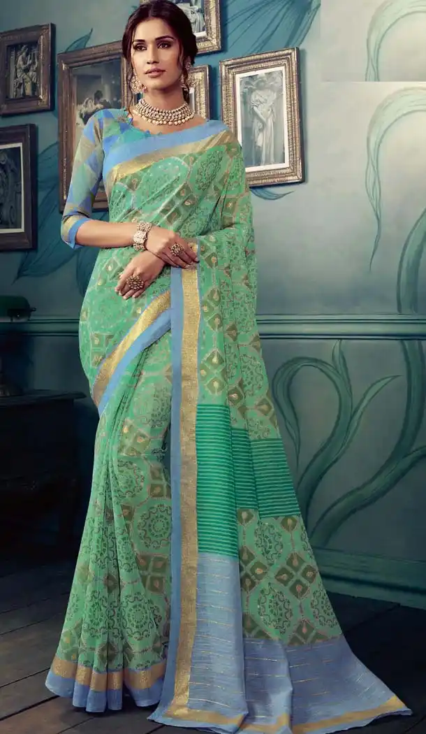 Chic Green Color Cotton Silk Casual Wear Printed Silk Saree -653881712