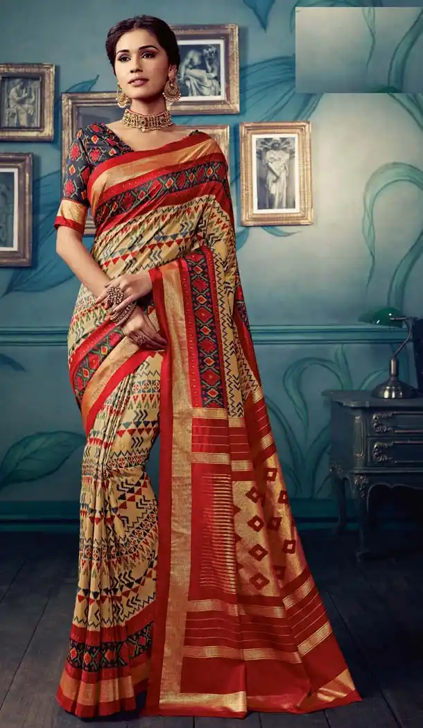 Vivacious Multi Color Cotton Silk Casual Wear Printed Silk Saree -653881714