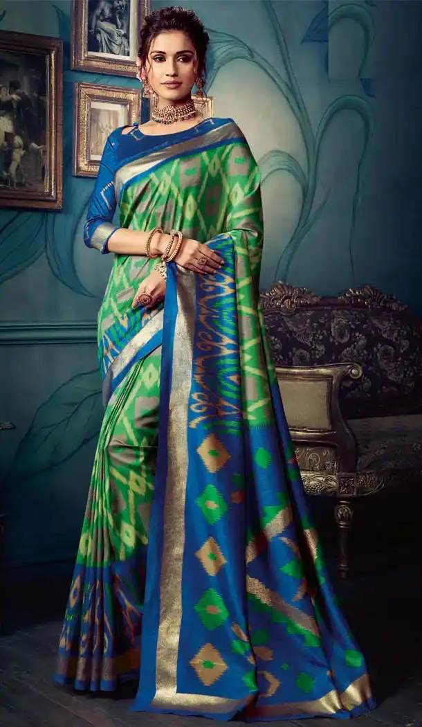 Melodic Green Color Cotton Silk Casual Wear Printed Silk Saree -653881715