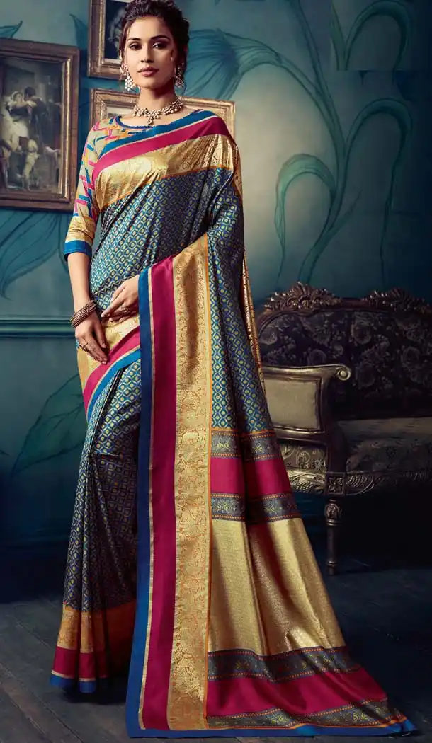 Flamboyant Multi Color Cotton Silk Casual Wear Printed Silk Saree -653881721
