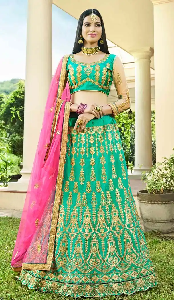 Light Green Color Silk Traditional Party Wear Plus Size Lehenega Choli -657882242