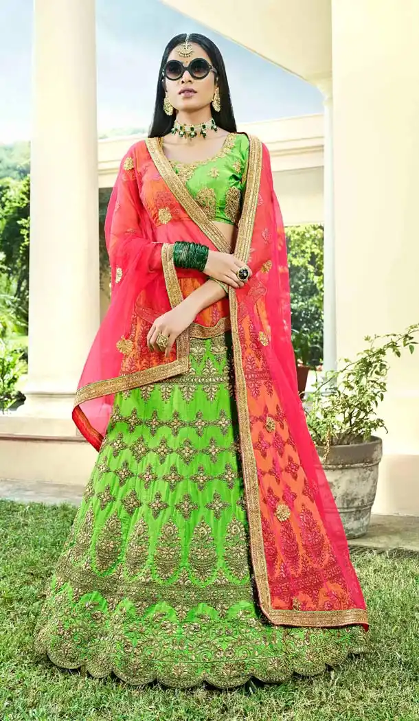 Light Green Color Silk Traditional Party Wear Plus Size Lehenega Choli -657882245