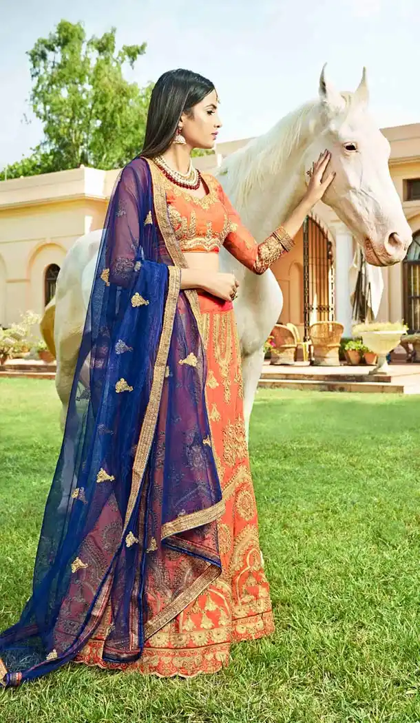 Light Orange Color Silk Traditional Party Wear Plus Size Lehenega Choli -657882246