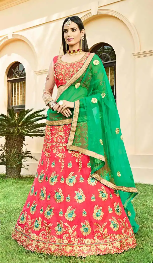 Pink Color Silk Traditional Party Wear Plus Size Lehenega Choli -657882247