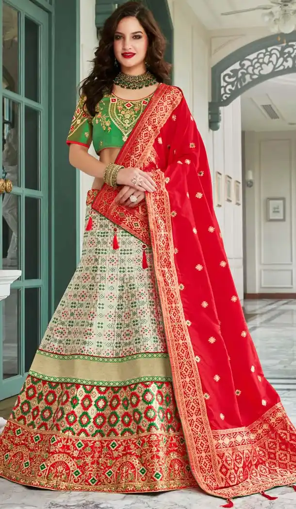Light Green Color Silk Jacquard Designer Plus Size Lehenga Choli -658382304