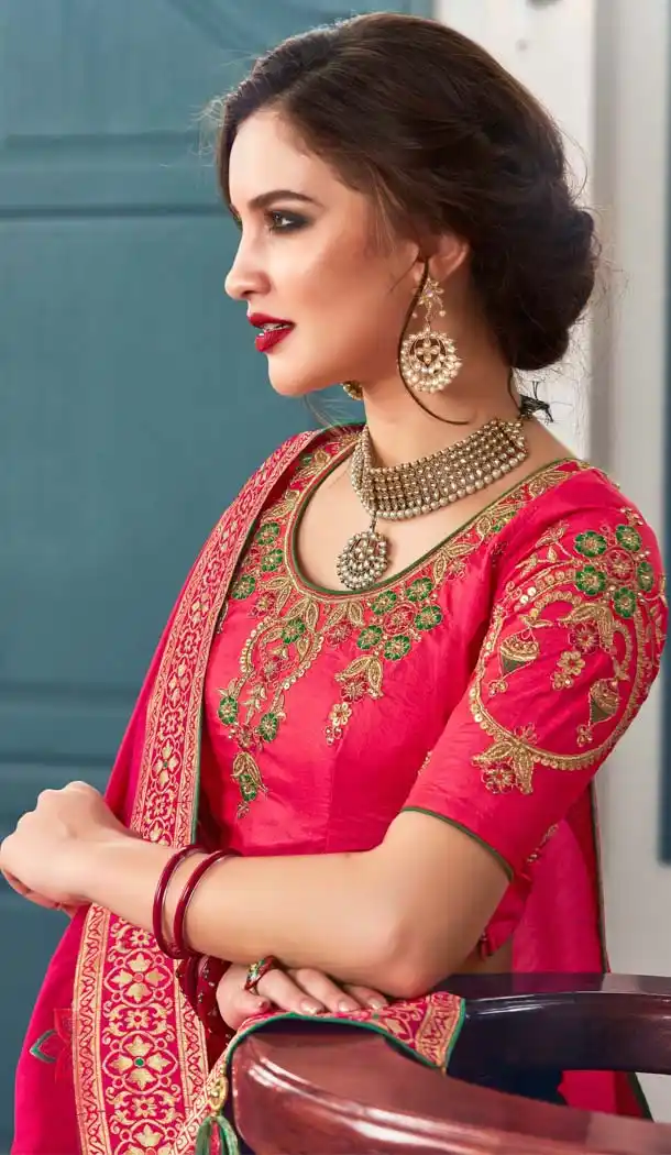Red Color Silk Jacquard Designer Plus Size Lehenga Choli -658382306