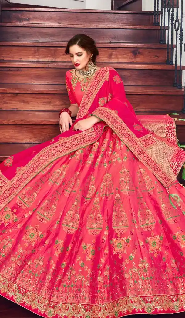 Red Color Silk Jacquard Designer Plus Size Lehenga Choli -658382306