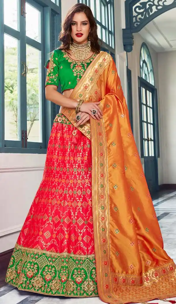 Light Green Color Silk Jacquard Designer Plus Size Lehenga Choli -658382307