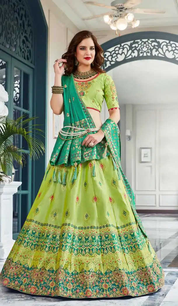 Light Orange Color Silk Jacquard Designer Plus Size Lehenga Choli -658382308
