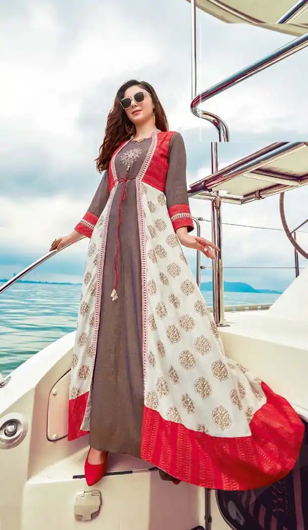 Chic Cream Color Cotton Designer Readymade Long Kurtis -472266085