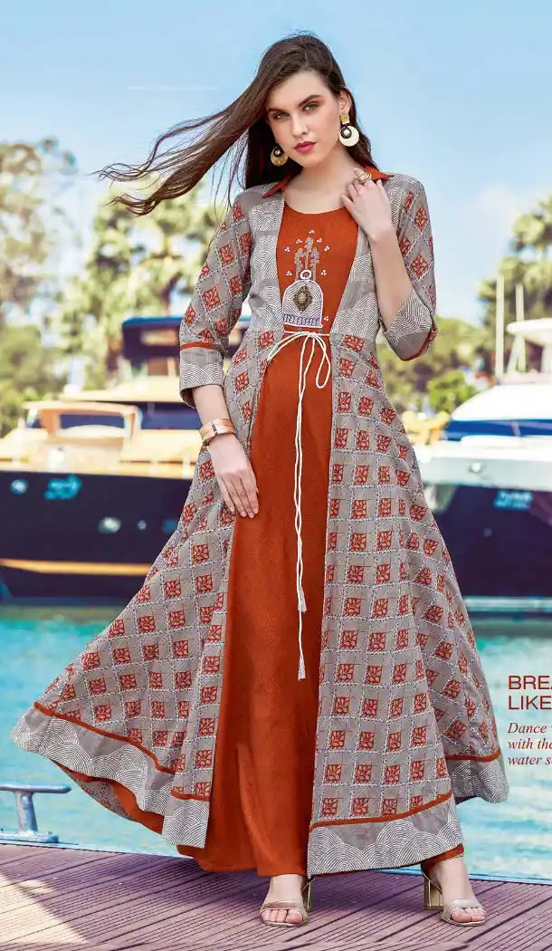 Charming Red Color Cotton Designer Readymade Long Kurtis -472266086