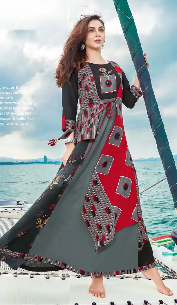 Ethnic Grey Color Cotton Designer Readymade Long Kurtis -472266087