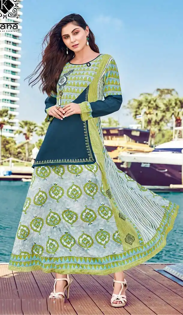 Aesthetic Green Color Cotton Designer Readymade Long Kurtis -472266089
