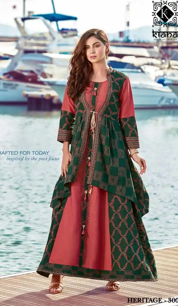 Alluring Green Color Cotton Designer Readymade Long Kurtis -472266090