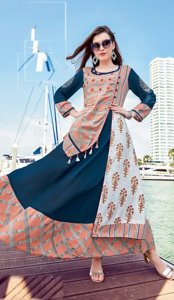 Ethnic Beige Color Cotton Designer Readymade Long Kurtis -472266092
