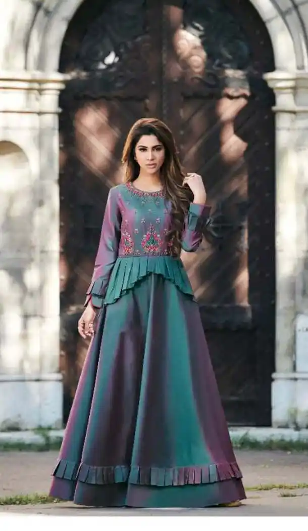 Pretty Purple Color Reyon Silk Designer Long Readymade Kurti -473066142