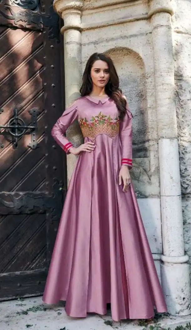 Melodic Light Pink Color Reyon Silk Designer Long Readymade Kurti -473066146
