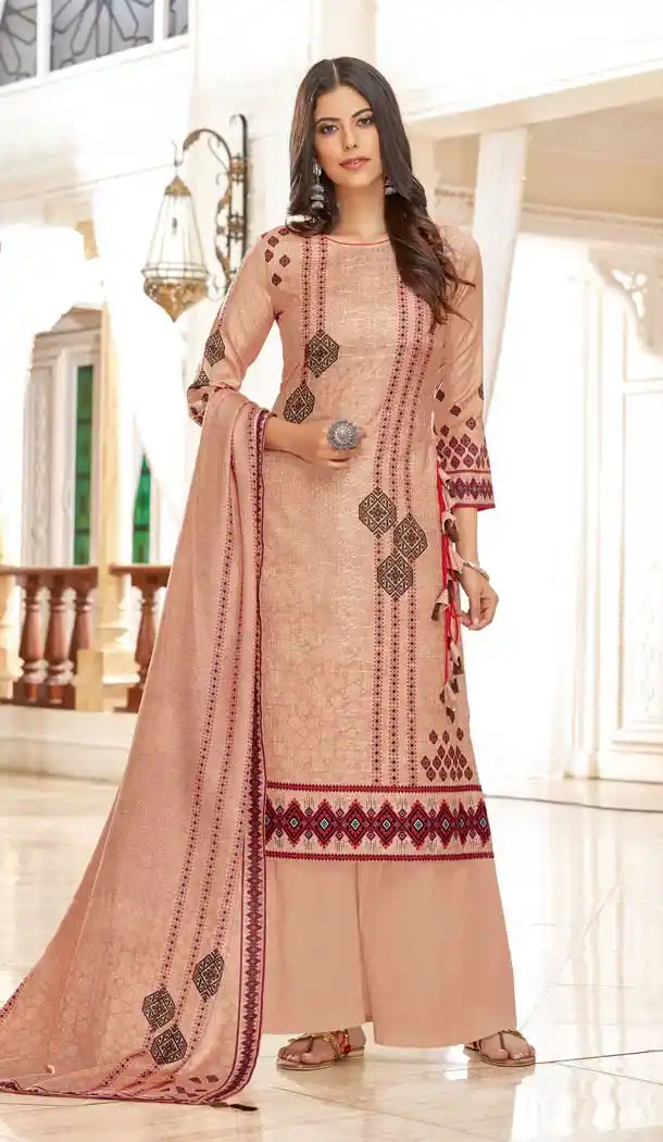 Cream Color Wool Pashmina Winter Wear Casual Salwar Kameez -660682737