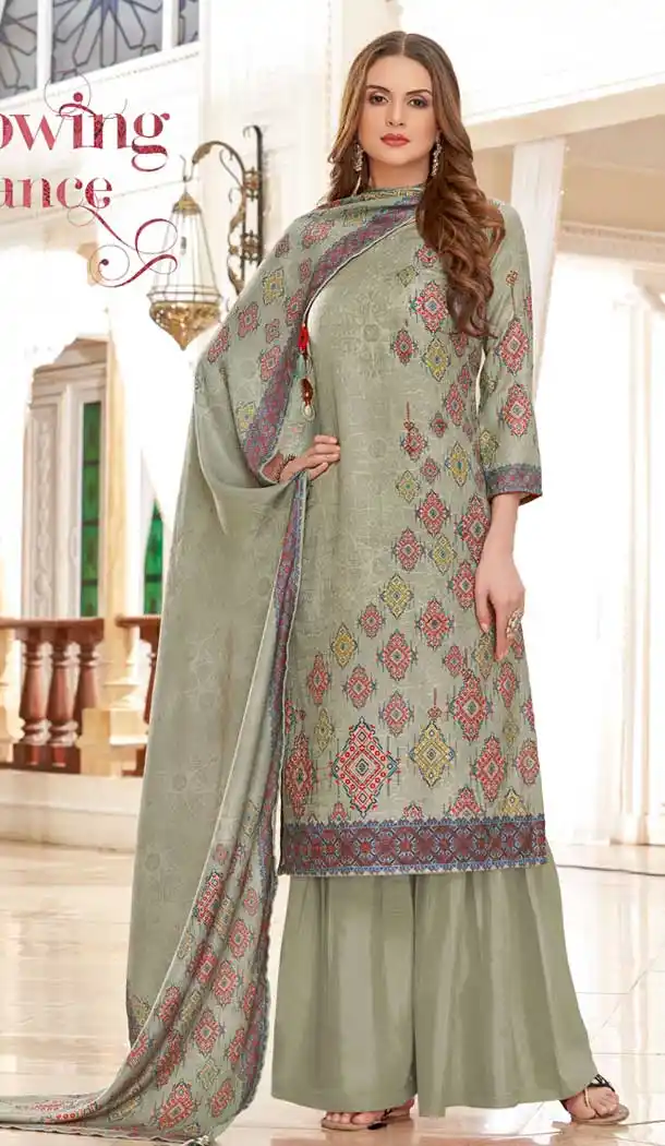 Pista Color Wool Pashmina Winter Wear Casual Salwar Kameez -660682738