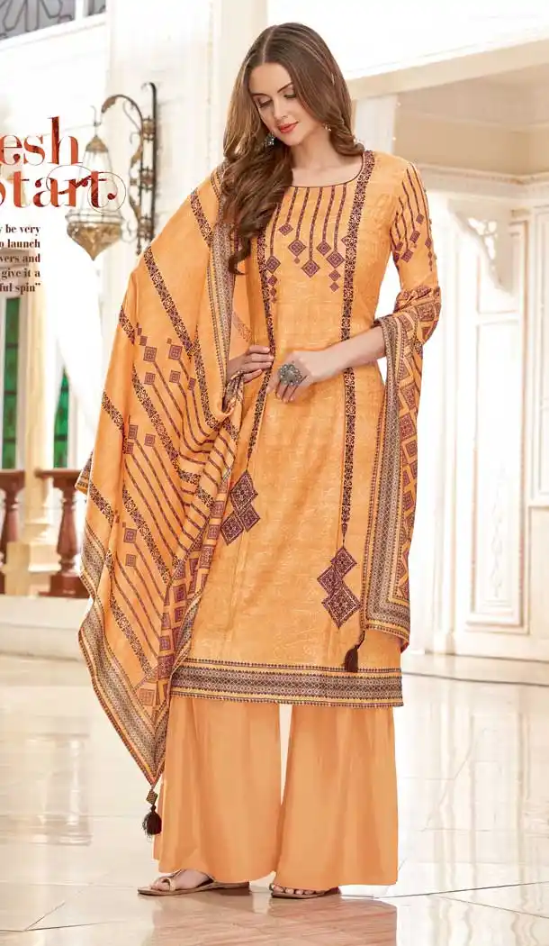 Light Orange Color Wool Pashmina Winter Wear Casual Salwar Kameez