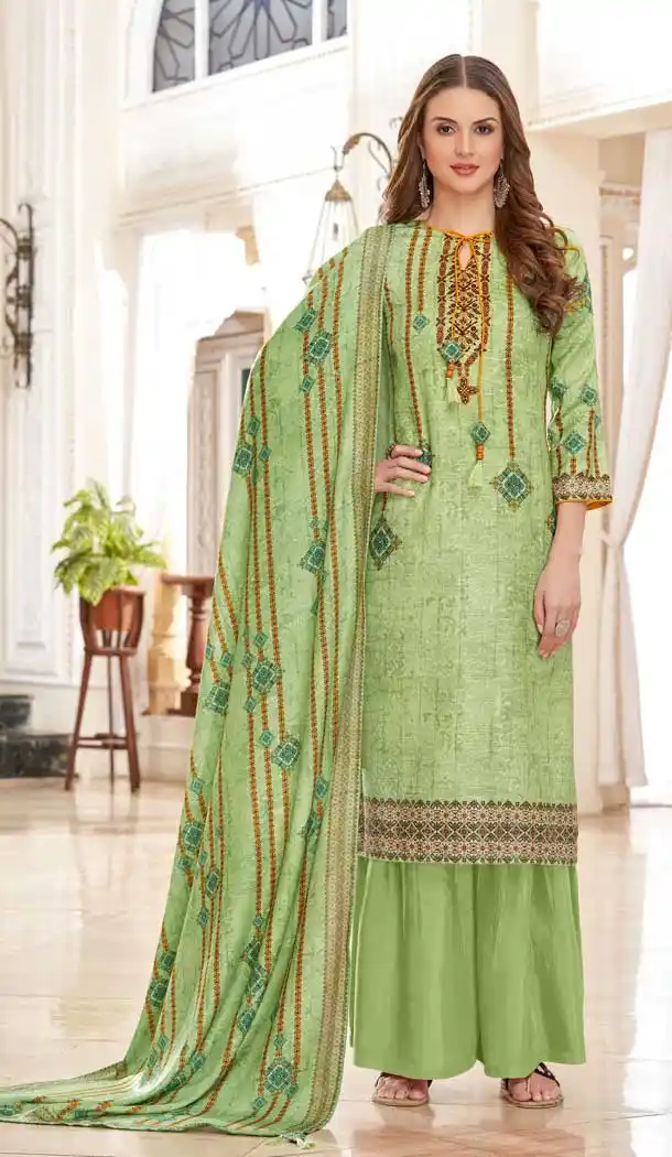 Light Green Color Wool Pashmina Winter Wear Casual Salwar Kameez -660682743
