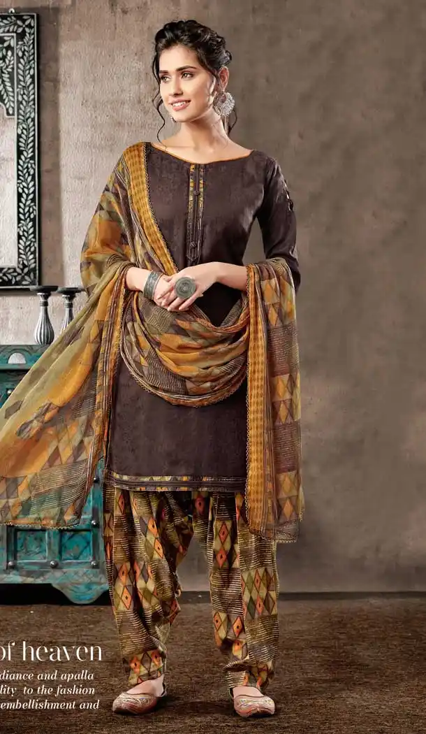 Brown Color Pure Zam Cotton Casual Wear Punjabi Patiala Suit -660982762