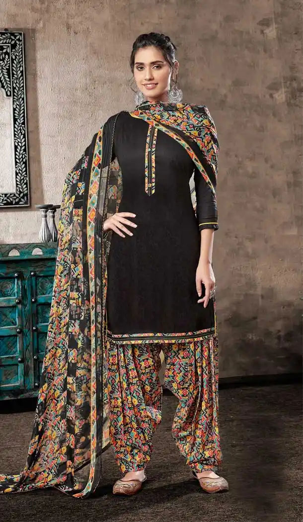 Black Color Pure Zam Cotton Casual Wear Punjabi Patiala Suit -660982763