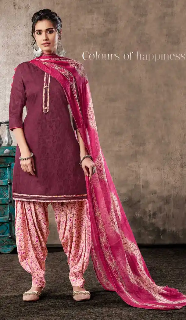 Violet Color Pure Zam Cotton Casual Wear Punjabi Patiala Suit -660982766