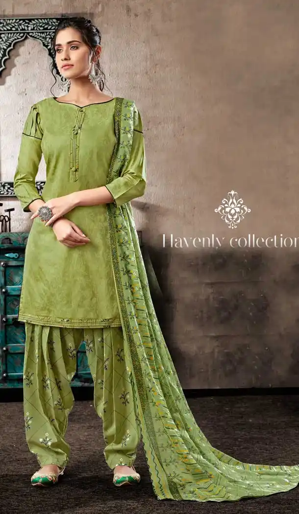 Divine Green Color Pure Zam Cotton Casual Wear Punjabi Patiala Suit -660982767
