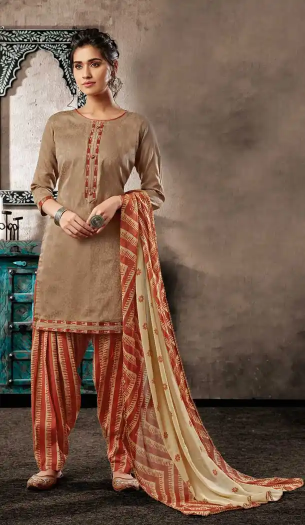 Sparkling Beige Color Pure Zam Cotton Casual Wear Punjabi Patiala Suit -660982770