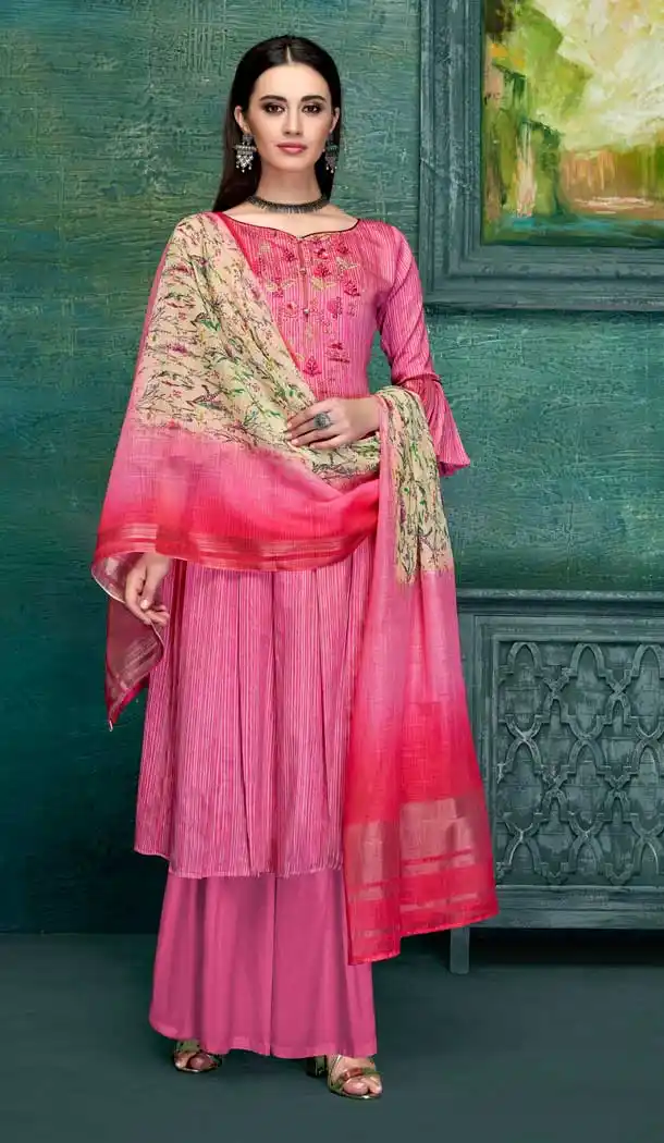 Exotic Pink Color Pure Zam Satin Casual Office Wear Palazzo Suit -661182785