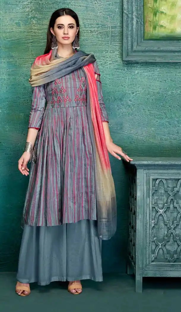 Gorgeous Multi Color Pure Zam Satin Casual Office Wear Palazzo Suit -661182787
