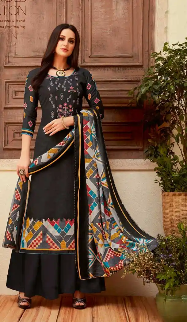 Splendorous Black Color Wool Pashmina Casual Office Wear Palazzo Suit -661382799