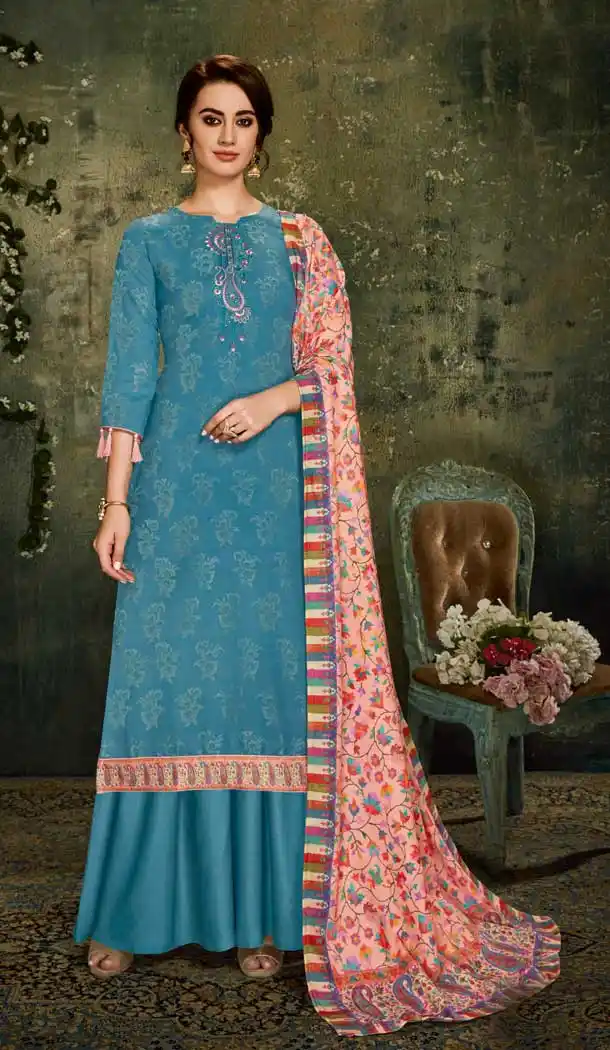 Alluring Blue Color Wool Pashmina Office Wear Palazzo Suit -661482807