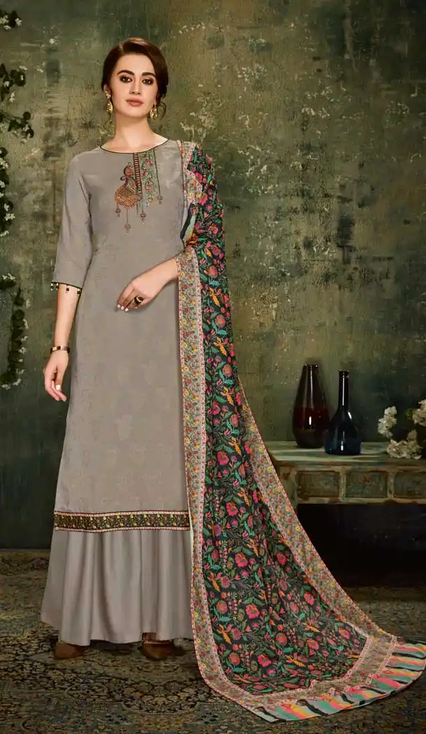 Interesting Tan Brown Color Wool Pashmina Office Wear Palazzo Suit -661482809