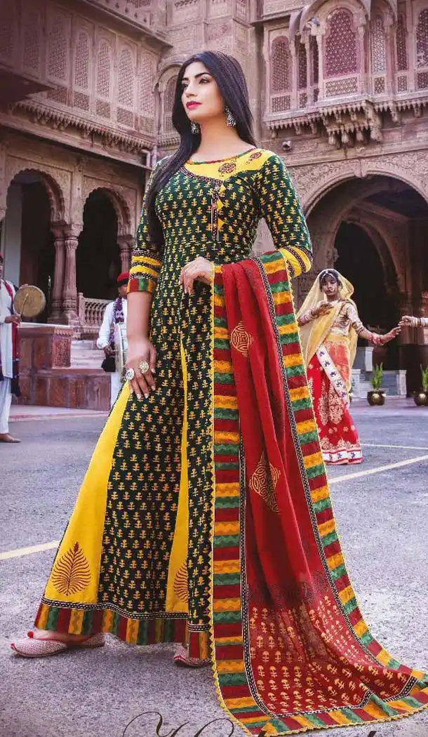 Mahendi Green Color Lawn Cotton Designer Logn Readymade Kurti -473866191