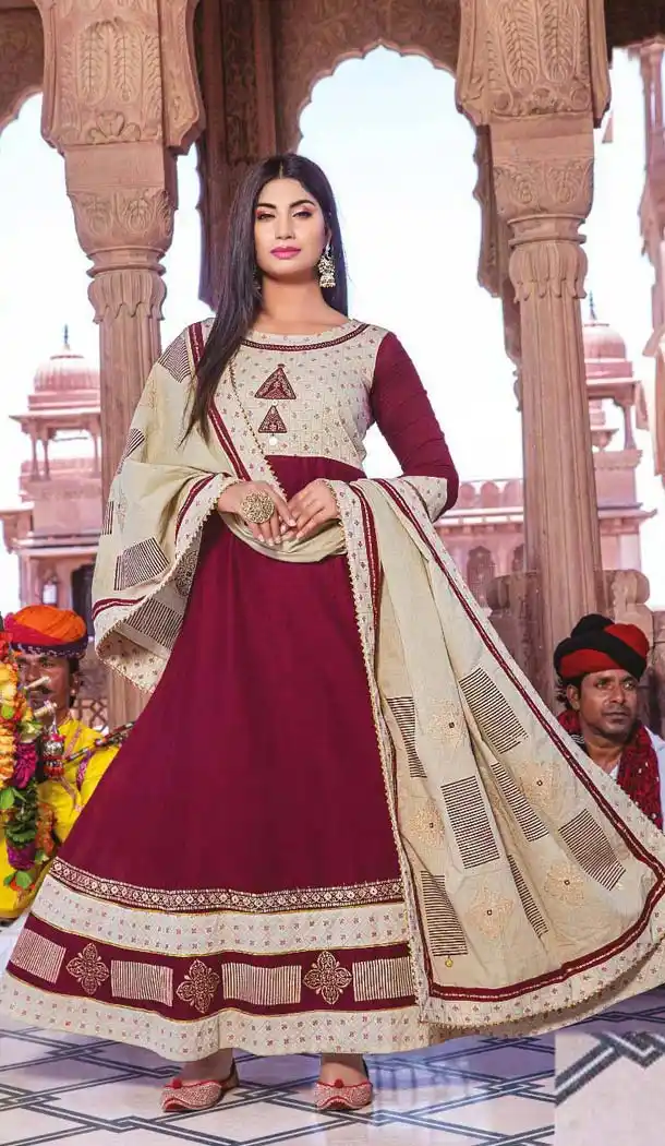 Luscious Maroon Color Lawn Cotton Designer Logn Readymade Kurti -473866193