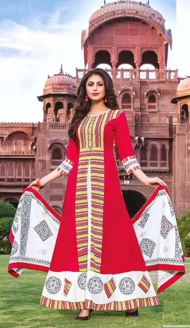 Contemporary Maroon Color Lawn Cotton Designer Logn Readymade Kurti -473866194