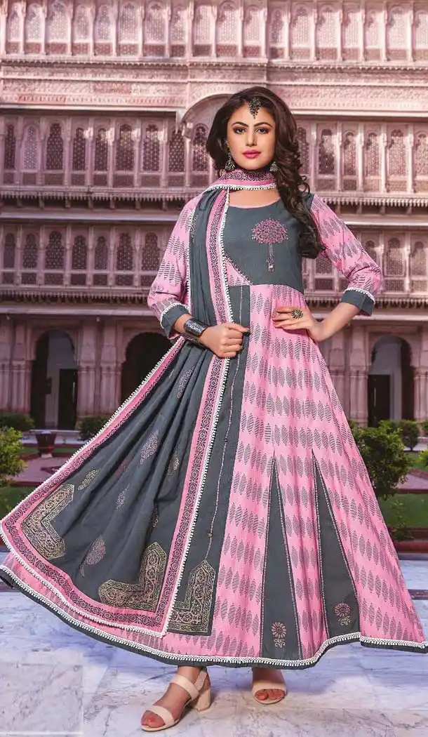 Ethnic Light Pink Color Lawn Cotton Designer Logn Readymade Kurti -473866195