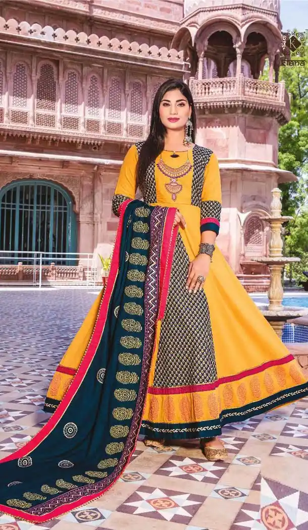 Charming Yellow Color Lawn Cotton Designer Logn Readymade Kurti -473866196