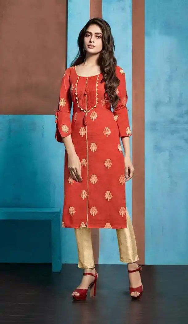 Alluring Red Color Jacquard Casual Party Wear Readymade Kurti -474166216